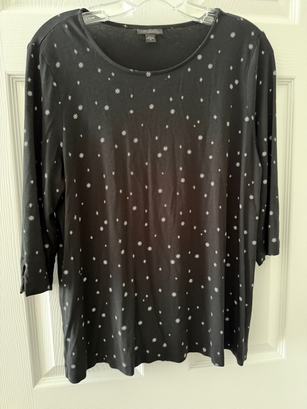 J. Jill Black Scoop Neck Long Sleeve Top with Small White Starburst Print